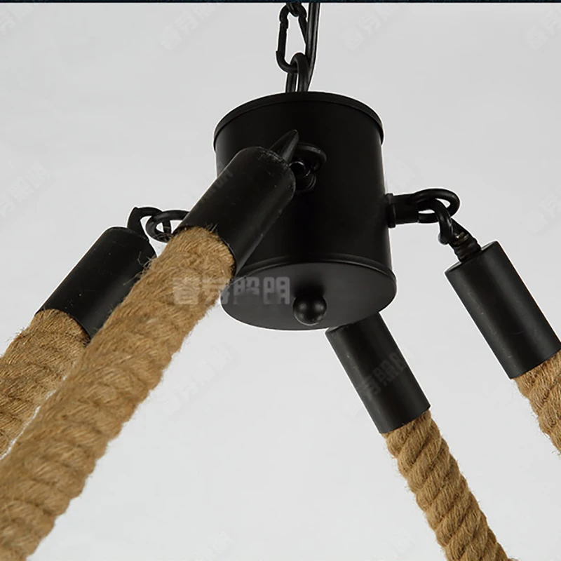 Винтажные люстры E27 в нордическом стиле квадратные черные/железные с пеньковой
