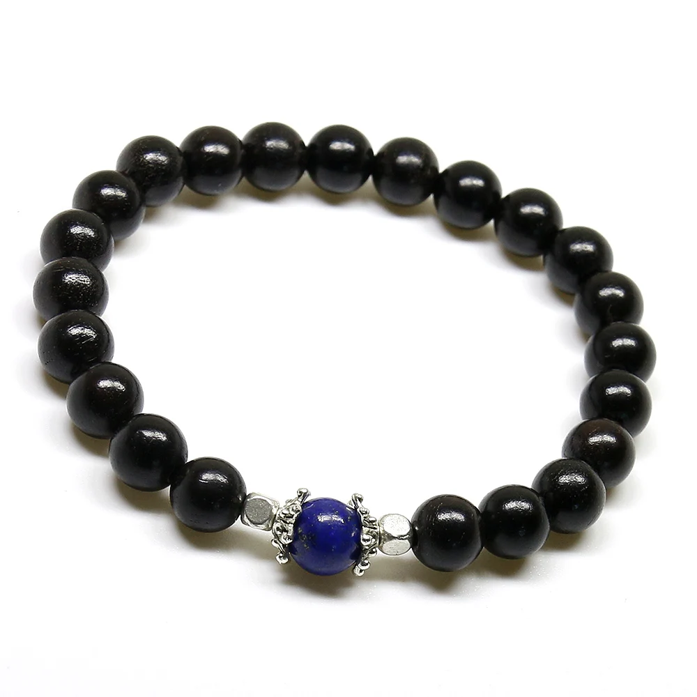 Натуральный черный сандалового дерева и лазурит Будды браслет камень Йога