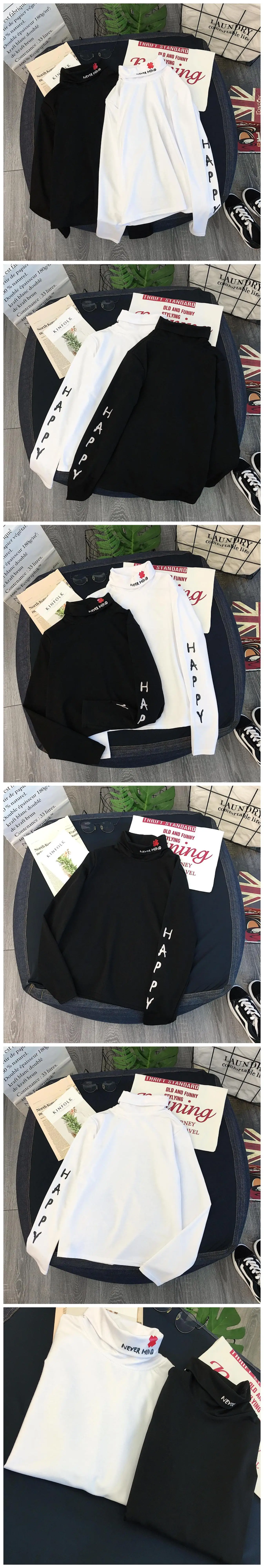 Harajuku уличная водолазка с графическим принтом и надписями и длинными рукавами, тонкая хлопковая Осенняя футболка в Корейском стиле, футболка, топ, спортивный костюм, милый