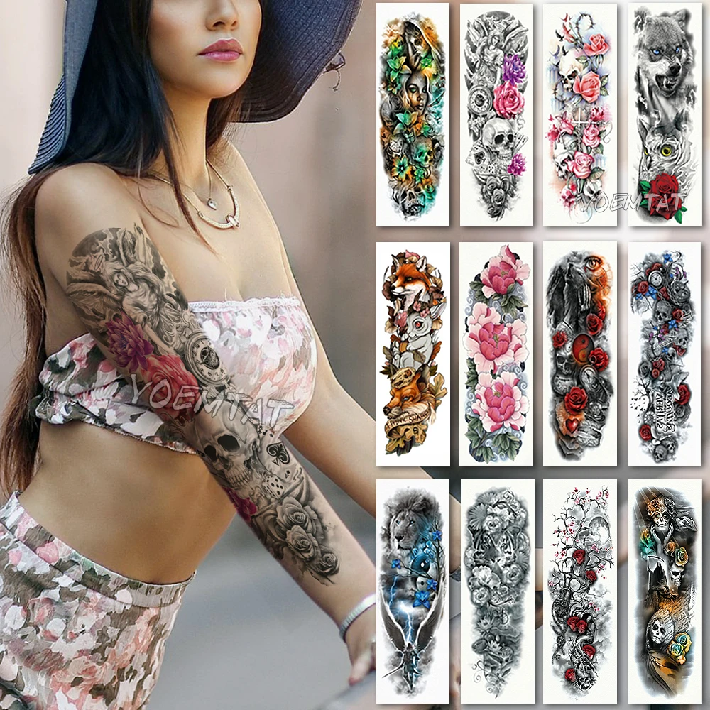 Large Arm sleeve Tattoo Waterproof temporary tattoo Sticker Skull Angel rose lotus Men Full Flower Tatoo Body Art tatto girl