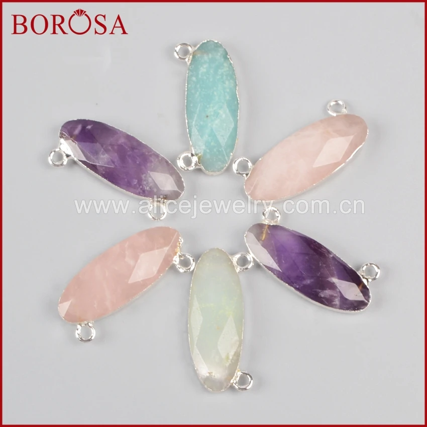 BOROSA серебряный с натуральным камнем ободок соединитель длинной формы яйца