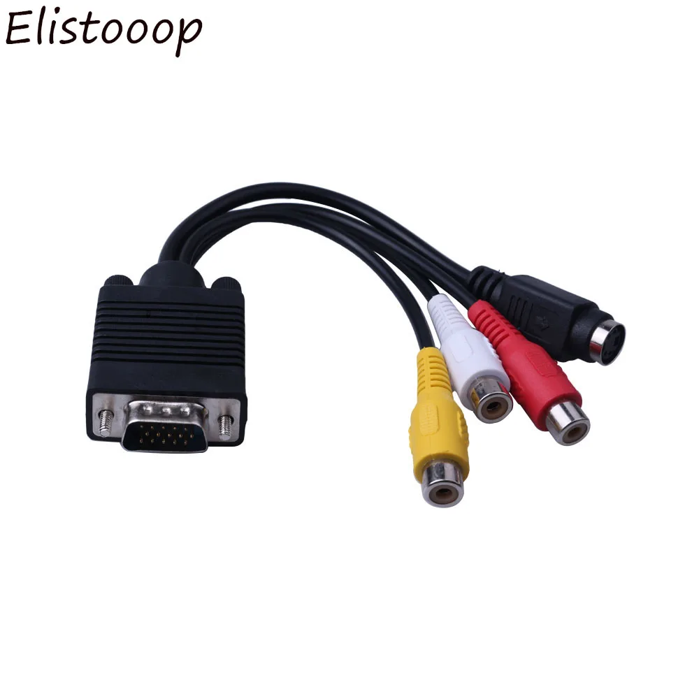 Elistooop VGA штекер на S видео 3 RCA разъем гнездо композитный AV ТВ выход адаптер