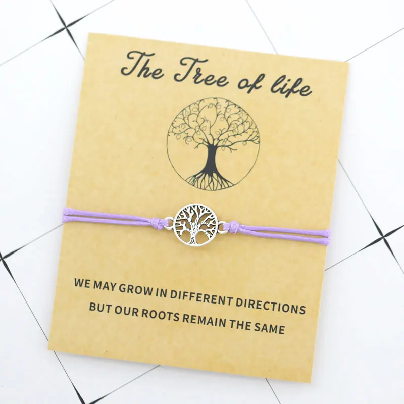 Purple Браслет Lucky Tree of Life для женщин и мужчин, красная струна, браслет дружбы, подарок для семьи, летние милые аксессуары - Окраска металла: Purple