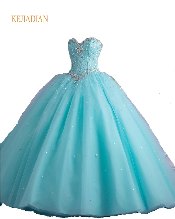 

Hot sale Light Blue Quinceanera Dresses Sweet 16 Ball Gown Beaded Crystal Sleeveless Vestidos De 15 Party princess formal dress