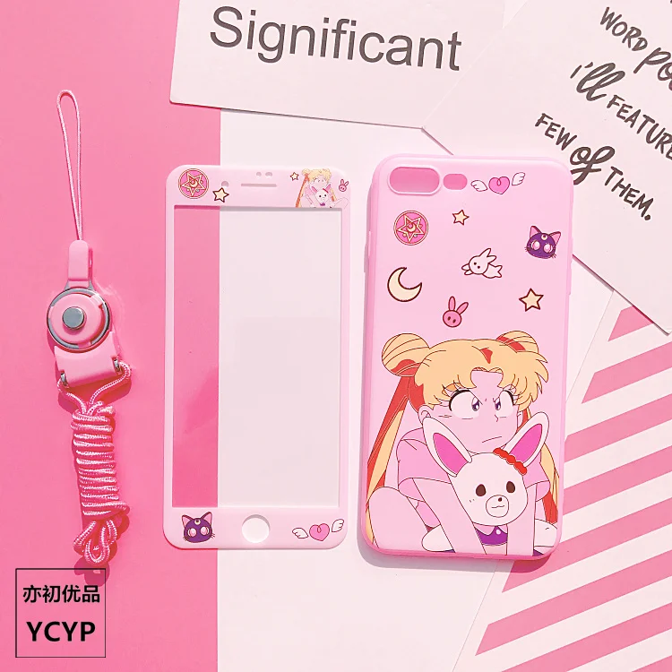 For iphone XS Max Sailor Moon Case +Tempered Glass Screen film Card Captor Sakura case for X XR 6 6S 7plus 8 8plus |