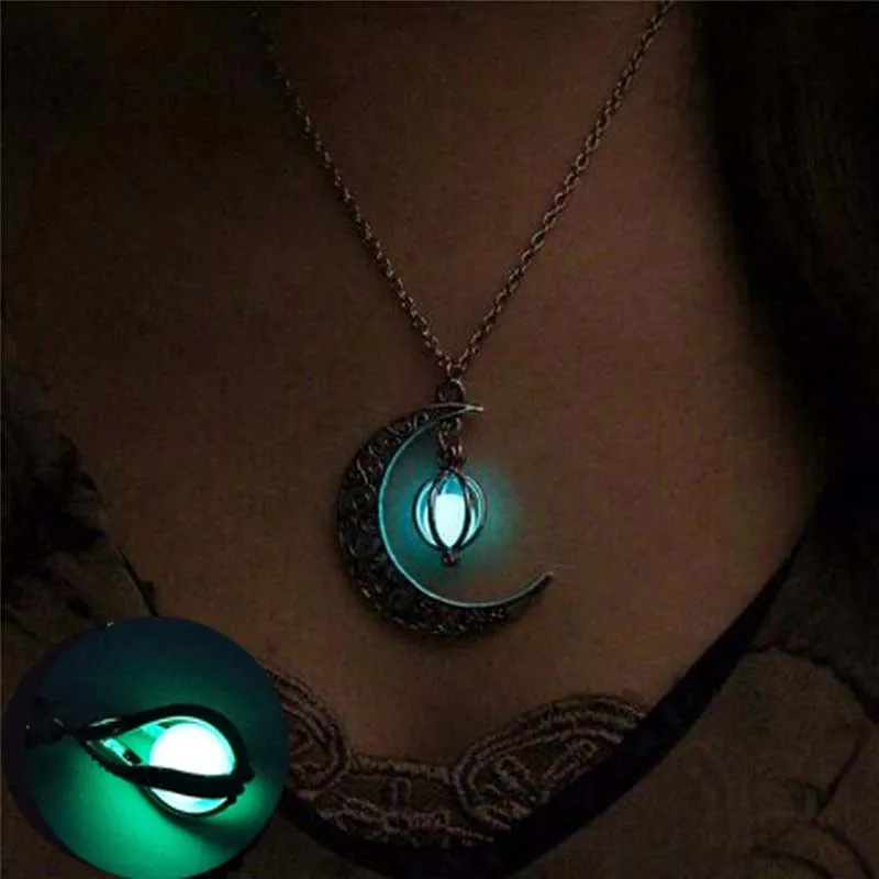 Светящиеся в темные украшения покрытые кулоном форме полумесяца светящийся