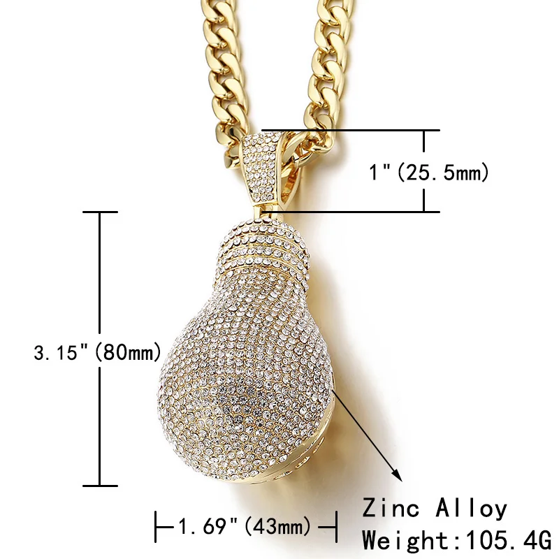 Большое ожерелье лампа и кулон ледяной сияющий мужской цепи Мода Шарм кубинская