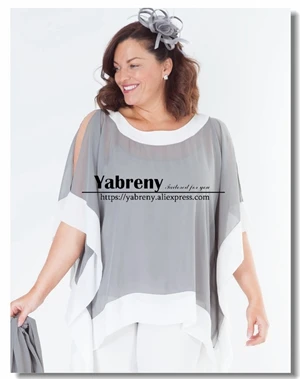 Gray top white pants Простой Большие Размеры шифон платье для матери невесты в случае если у вас возникают какие-либо сложности с отложным воротником черный - Цвет: Gray top white pants