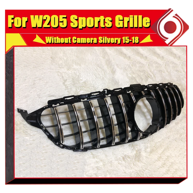 Подходит для Mercedes C205 W205 GTS style grill ABS silver C class передняя решетка без камеры и знака 2015