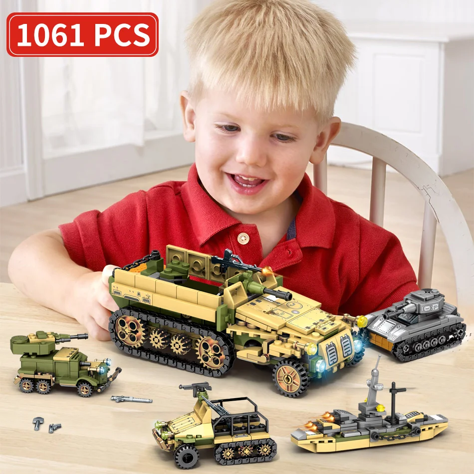 HUIQIBAO 1061 шт танк военный WW2 колесница игрушки строительные блоки оружие Танк Блоки