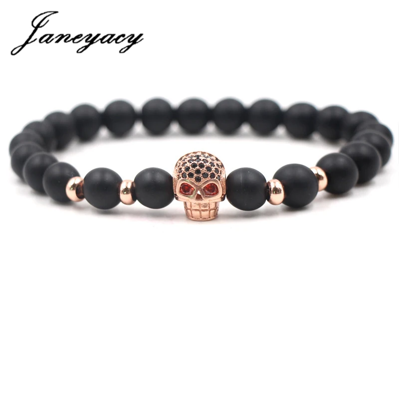Janeyacy 2018 Новый брендовый браслет 8 мм матовый камень череп женский модный с
