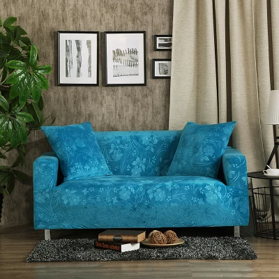 lake blue Чехол для дивана с рельефным принтом из плотного бархата и эластичной ткани в европейском стиле, удобный мягкий чехол для дивана - Цвет: lake blue