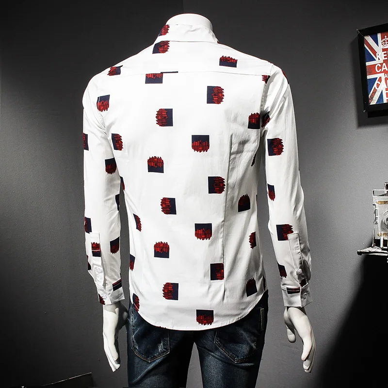 

Men Clothes 2019 New Geometric Pattern Man Shirt Long Sleeve Casual Slim Fit Camisa Social Masculina Pure Color Ropa Hombre