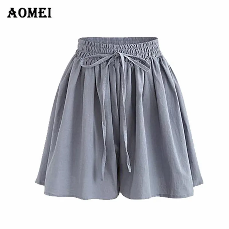 Summer Casual Pleated Women Shorts Mini A Line Wide Leg Hotpants Culottes Lace Up Elastic Waist Skirt Plus Size 5XL Skort | Женская