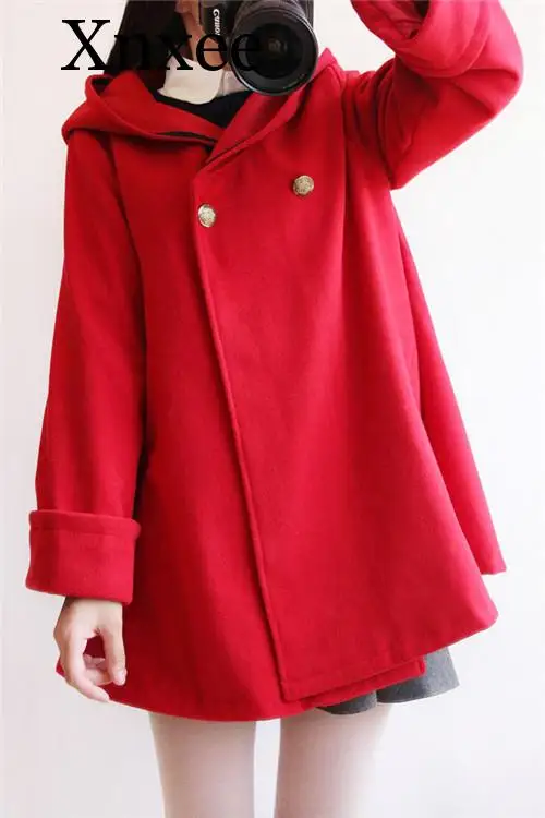 Xnxee Женская зимняя куртка Шерстяной плащ Длинный корейский женский Лолита пальто 2018 Новая мода.