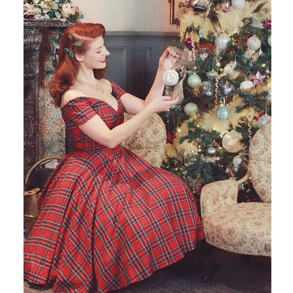 Женское винтажное платье в стиле 50 х годов красное ретро с вырезом лодочкой и