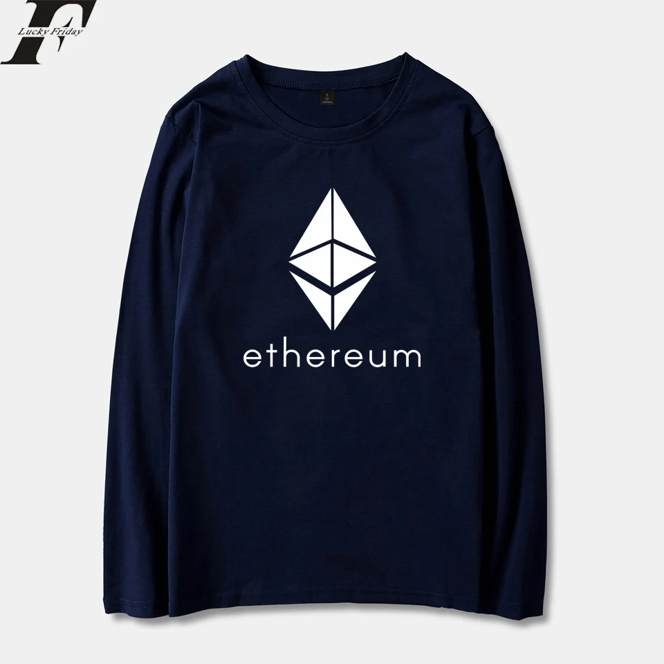Blockchain Ethereum Long Sleeve T Shirt Men/Women Cotton Bitcoin Print Streetwear ETH Logo T-shirt Tops Tees Plus Size | Мужская одежда