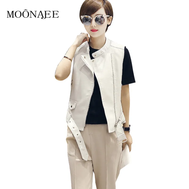 Новинка 2017 Женская куртка без рукавов из искусственной кожи тонкая короткая