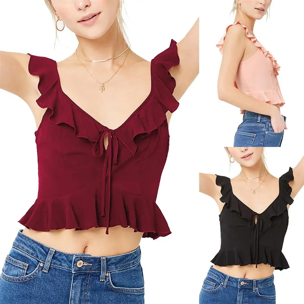 V образным вырезом элегантный Ruched бретели Slim Фитнес Топы Для женщин дамы рукавов