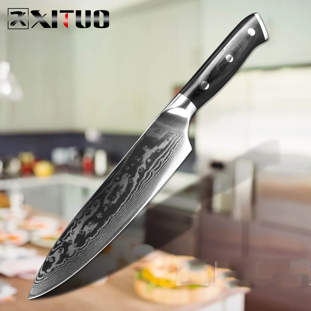 chef knife Нож для шеф-повара XITUO, кухонный нож, острый срез, филе для рыбы, дамасская сталь, высокое качество, универсальный измельчитель для овощей, кухонные инструменты - Цвет: chef knife