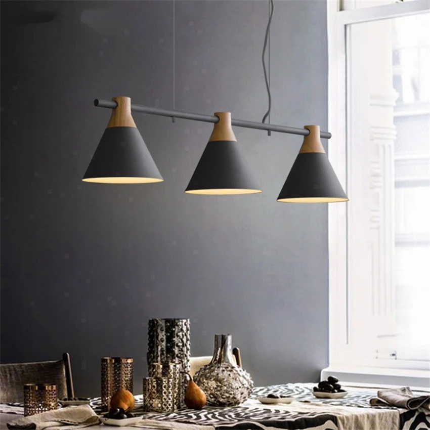 

Nordic Funnel 3heads Rectangular Iron Pendant Lights Restaurant Kitchen Modern Living Room Dining Table Hanging Lamps Fixtures