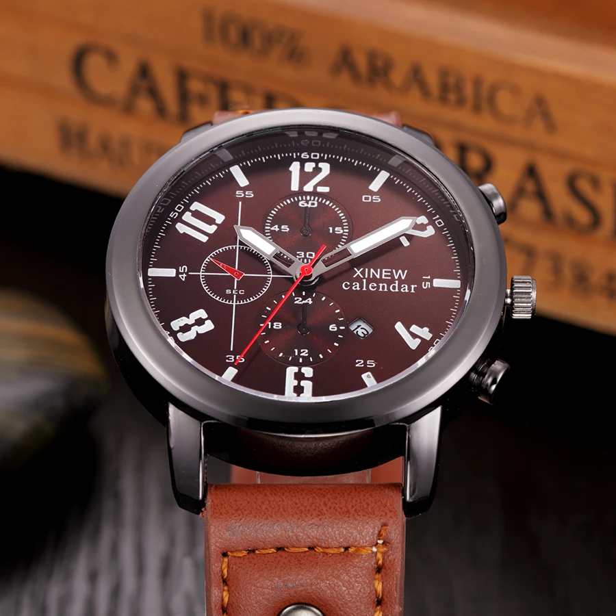 Мужские часы от известного люксового бренда модные кварцевые наручные с кожаным