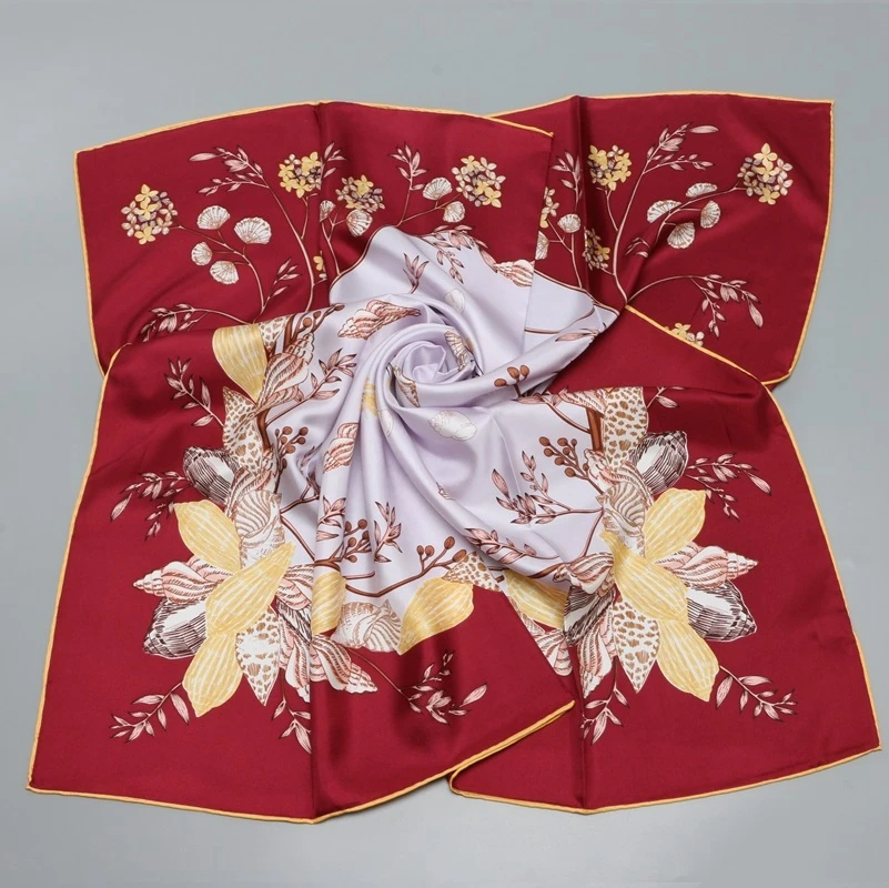 Женский шёлковый шарф платок с цветочным принтом 90x90|square silk scarves|silk twill scarfsilk scarf |