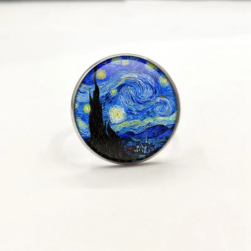 New Glass Dome Rings The Starry Night by Vincent Van Gogh 1889 Handmade Keepsake Ring Art Painting Adjustable | Украшения и