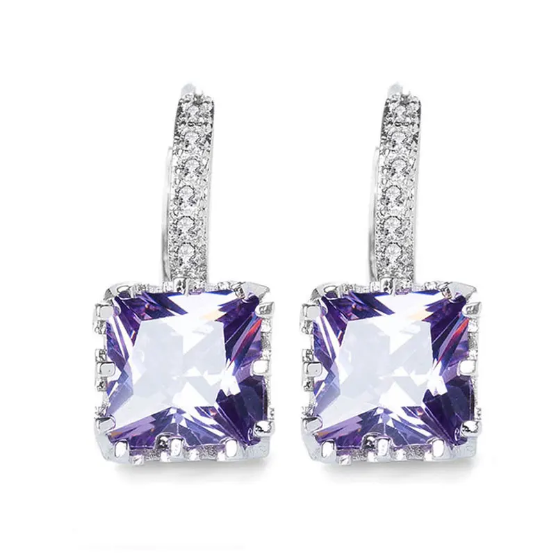 QCOOLJLY новые серьги чудесные глянцевые 9 цветов шикарные Квадратные CZ AAA кубический цирконий серебряный цвет тонкие серьги-кольца для женщин
