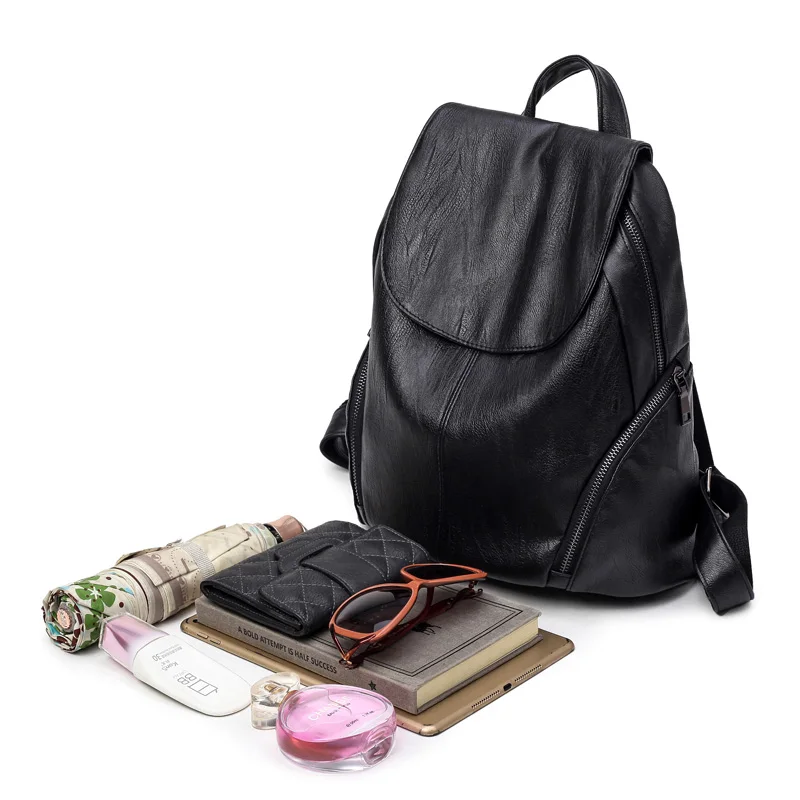 Женский кожаный рюкзак Простой Школьный из потертой кожи в Корейском стиле