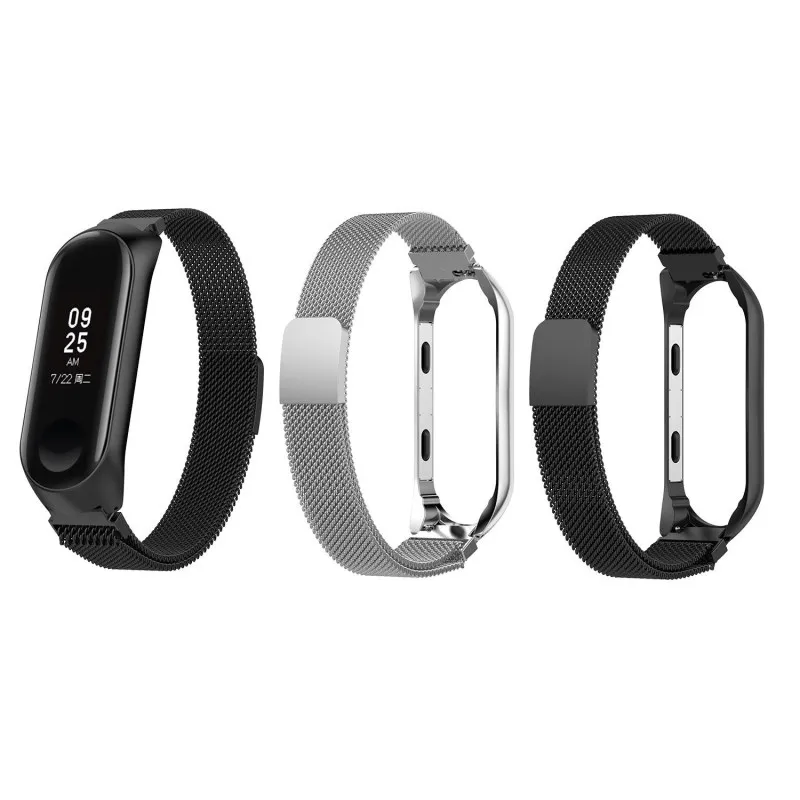 Gold Stainless Steel Strap For Xaiomi Band 3 Black Metal Milanese Miband Wristband Magnet Buckle Wearable Watchstrap Men | Электроника
