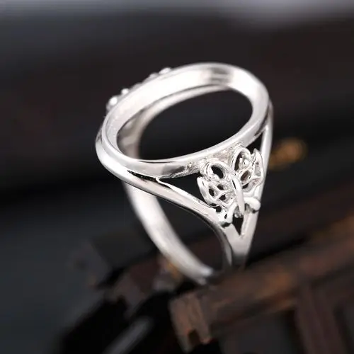 Engagement Wedding Semi Mount Ring Sterling Silver 925 fit 11x18mm Oval Cabochon Amber Opal Garnet Jewelry Setting Adjustable | Украшения и