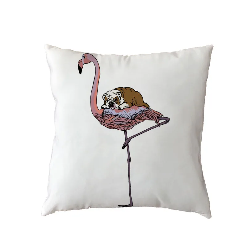 Горячая Распродажа Розовый фламинго французский бульдог белые наволочки с