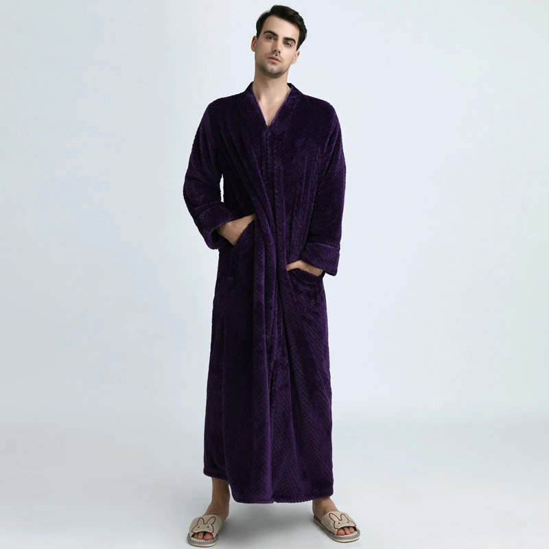 Men purple Женский зимний теплый длинный халат больших размеров для беременных, плотное Фланелевое теплое кимоно, банный халат для влюбленных, халат для невест - Цвет: Men purple