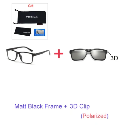 1Frame 3D Clip Два Oclock магнитные солнцезащитные очки для мужчин поляризационные женщин клип на очки квадратной оптической оправа с линзами при миопии 6 в 1 очки A2202 - Цвет линз: 1Frame 3D Clip