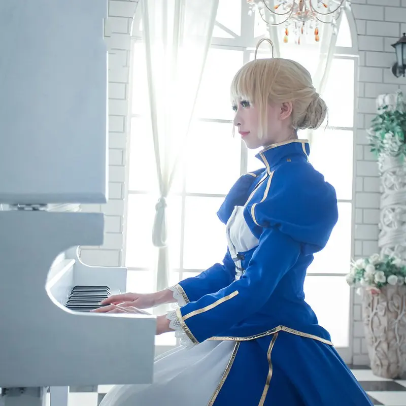 Amine FGO Fate/Extella Saber Синяя Униформа костюм для косплея артурия Пендрагон синий белый