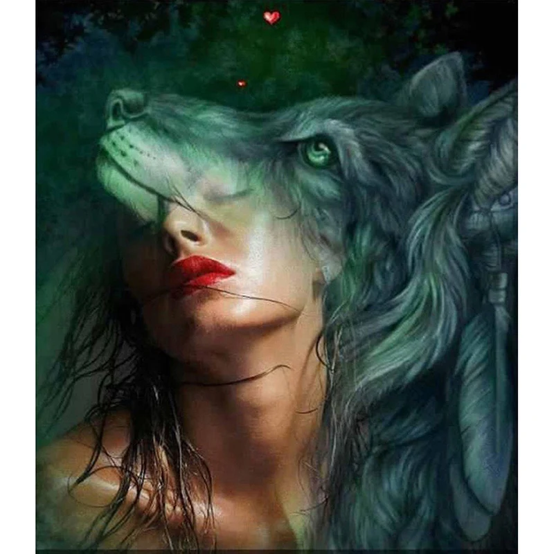Горячий 5D DIY алмазная мозаика вышивка Женщина с волком, декоративная картина для дома, новогодние настенные наклейки.