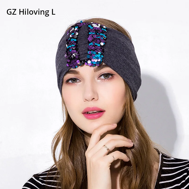 GZHilovingL Новая женская широкая хлопковая повязка на голову с блестками модные