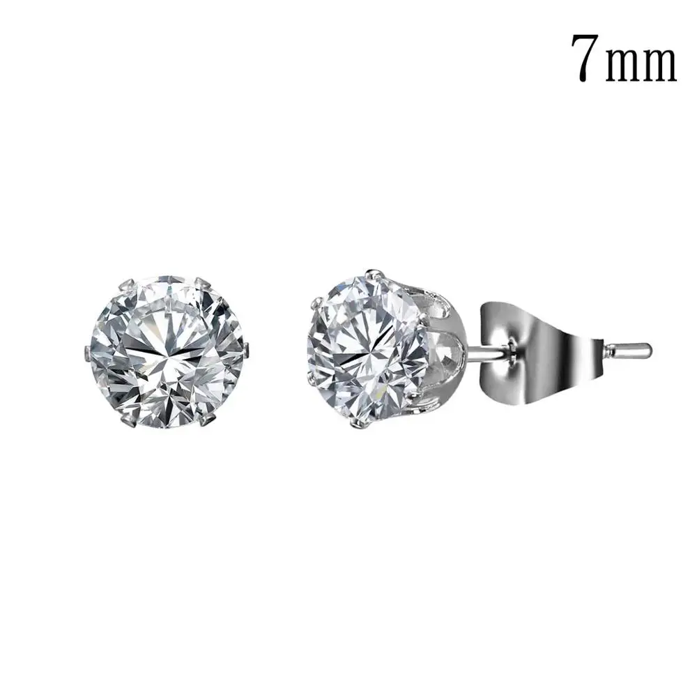 7mm white 1 пара, серебряные круглые серьги-гвоздики для женщин, CZ AAA циркон, серьги-гвоздики, ювелирные изделия из хирургической стали, 3 мм-10 мм, подарок для женщин и девушек - Окраска металла: 7mm white
