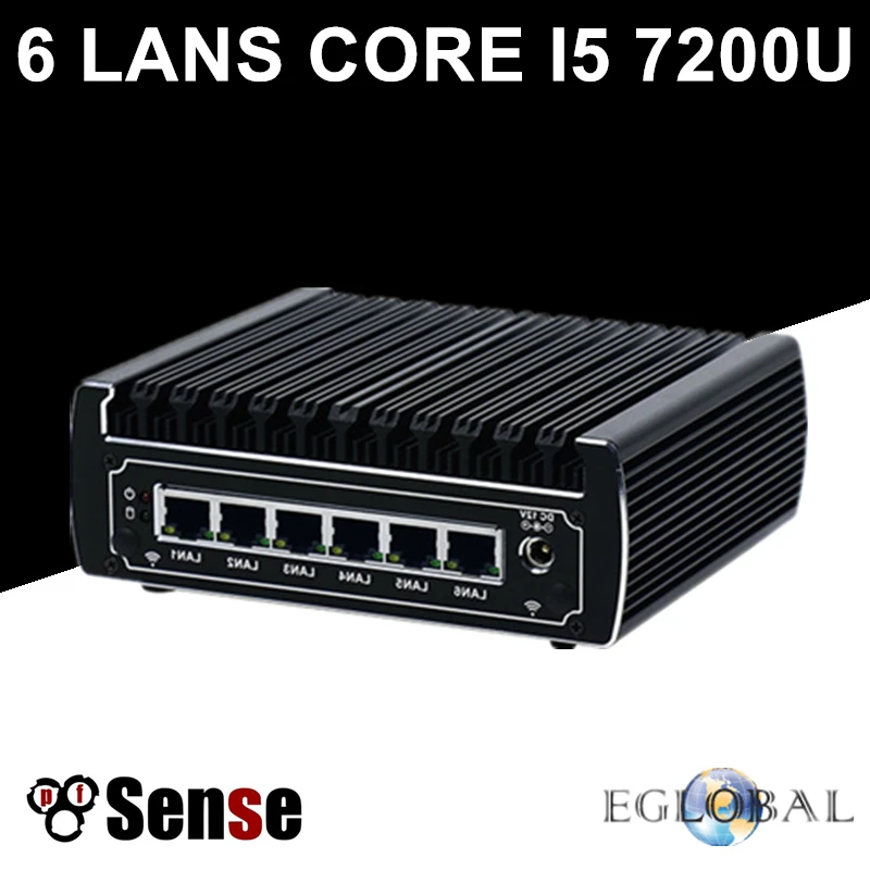 DDR4 Pfsense Box 7th Gen Kaby Lake Intel i5 7200u 2,5 ГГц двухъядерный безвентиляторный мини-ПК 6 lans устройство для защиты экрана Поддержка AES-NI