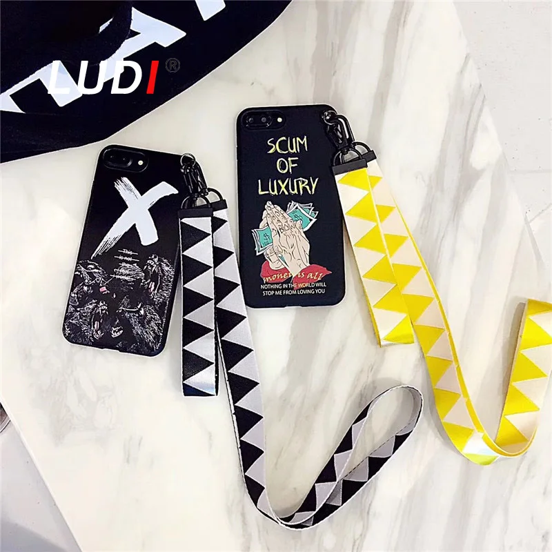 Чехол LUDI Devil &amp Money для iPhone X 7 7plus мягкий Pro ТПУ хипстер ремешок на запястье и шею