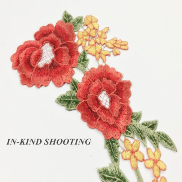 2 шт./компл. красная Роза цветочная вышивка аппликация вырез воротник платье