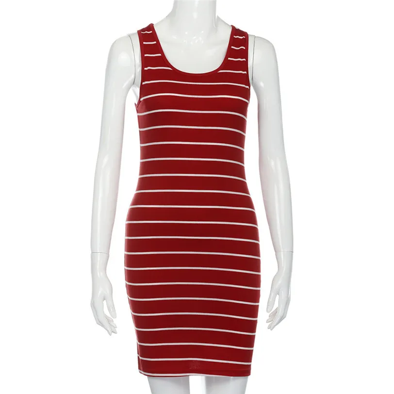 2018 летнее платье для женщин без рукавов Бандажное мини Femme В Полоску Вечернее