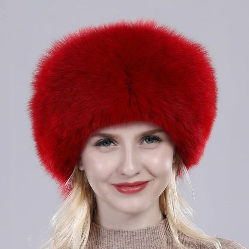 New Style Fashin Girl Genuine Fox Fur Hat Warm Soft Natural Fox Fur Bomber Caps Lady Luxurious Quality Real Fox Fur Hats - Цвет: Red