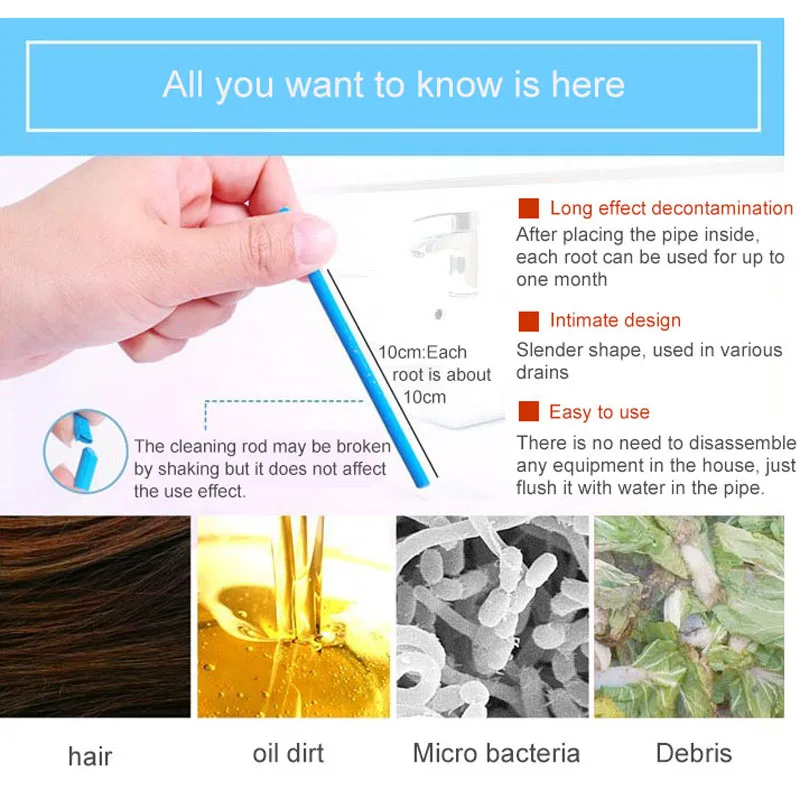 12/set Sani and Sticks Oil Decontamination The Kitchen Toilet Bathtub Drain Cleaner Sewer Cleaning Rod Convenient Hair Clear |