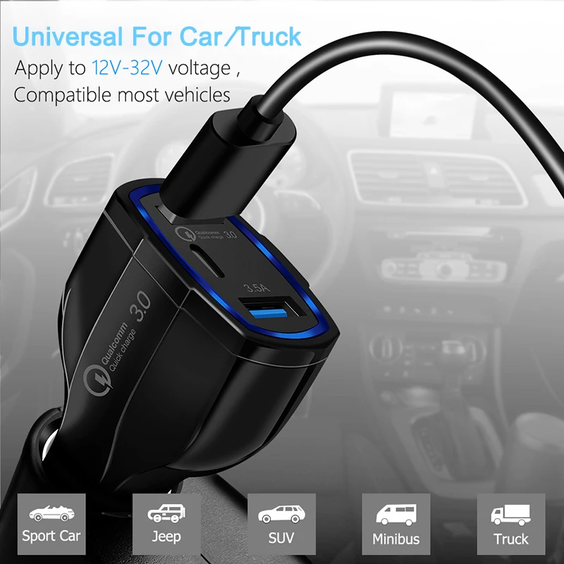 Автомобильное зарядное устройство PD QC3.0 с двумя портами USB для Samsung Galaxy 3.5A