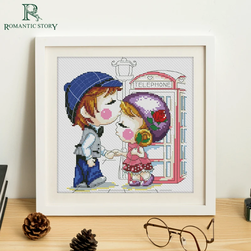 

Romantic Story Cross Stitch Set DIY Beginners Needlework Embroidery Cartoon dating love couple send roses for Cross-stitch kits