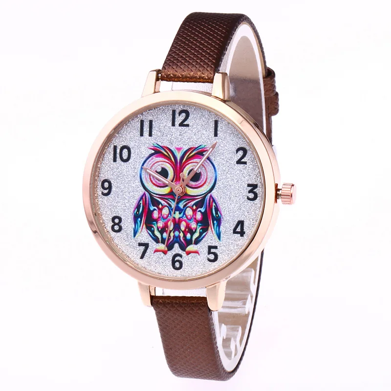 Женские милые кожаные часы с тонким ремешком дизайн совы Студенческие Кварцевые