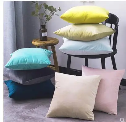 

Solid color living room pillowcase Lemon yellow sky blue flannel square pillow dark blue suede cushion cover