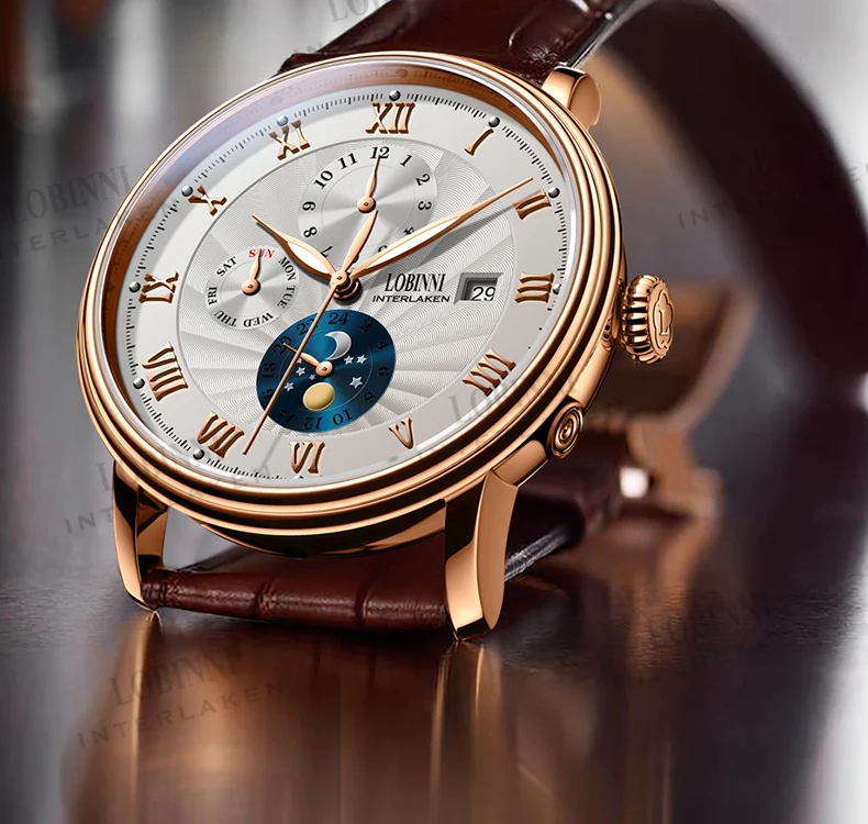 LOBINNI Moon Phase Мужские часы люксовый бренд 50 м водонепроницаемые наручные часы автоматические механические часы мужские сапфировые часы relogio masculino